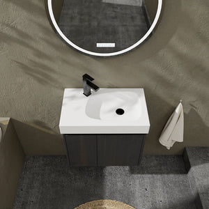 English Elm 24 Inch Bathroom Vanity Floating Ceramic Basin Sink Combo with Double-Door Wall-Mounted Storage Cabinet Durable Engineered Wood Modern Design Black W1972P190342