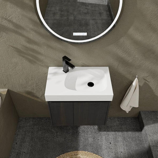 English Elm 24 Inch Bathroom Vanity Floating Ceramic Basin Sink Combo with Double-Door Wall-Mounted Storage Cabinet Durable Engineered Wood Modern Design Black W1972P190342