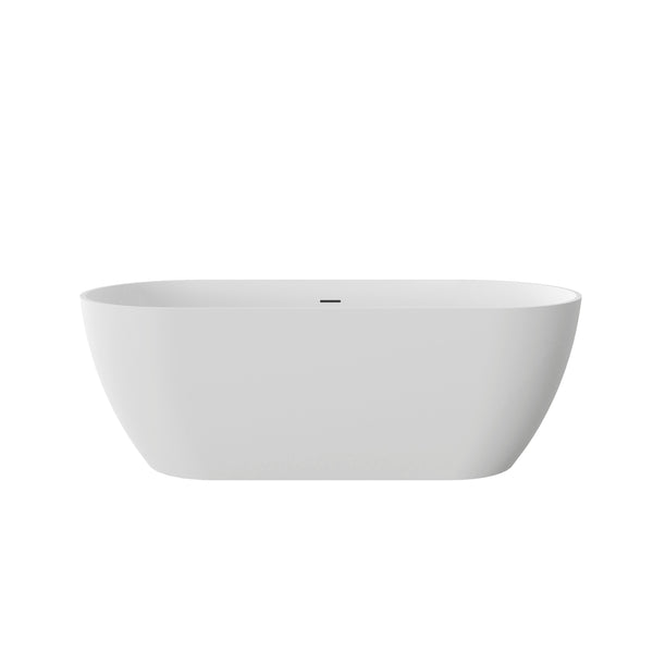 English Elm 63" Stone Resin Freestanding Soaking Tub Matte Sculpted Surface for Spa Bathroom W1920P412393