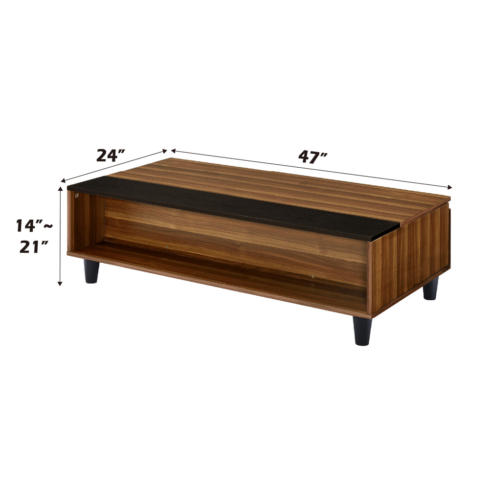 English Elm Avala Walnut & Black Lift-Top Coffee Table with 4 Compartments, Durable Melamine Top, Modern Legs B2726P251272