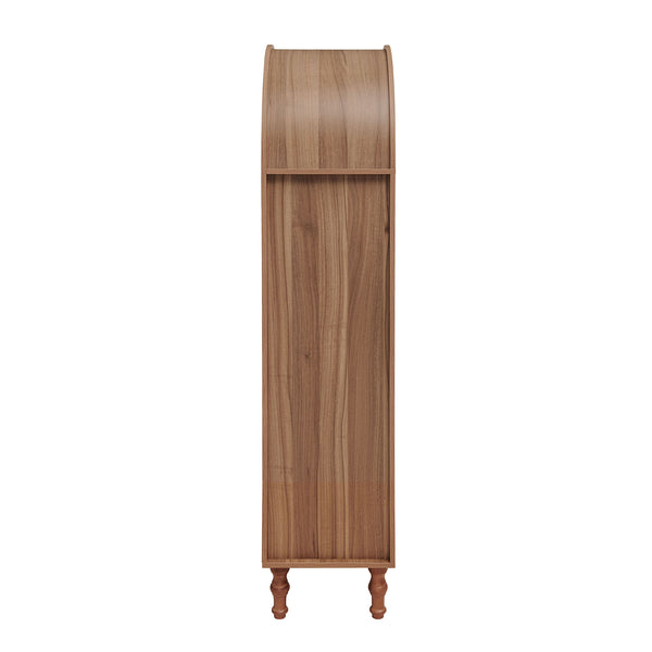 English Elm 70.28" Tall Walnut Pantry Cabinet Lattice Carved Doors Adjustable Shelves Two Drawers W688P303382