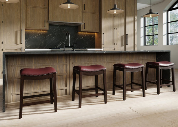 English Elm 26in. Counter Height Hardwood Barstool Nailhead Faux Leather Seat Kitchen Dining Red B2751P436416