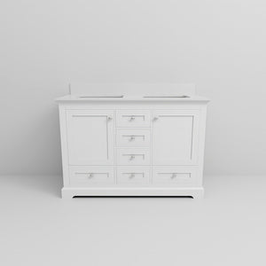 English Elm White Double Bath Vanity 48 in W x 22 in D with White Quartz Top, Solid Wood, Soft-Close Drawers and Ample Storage B2731P258176