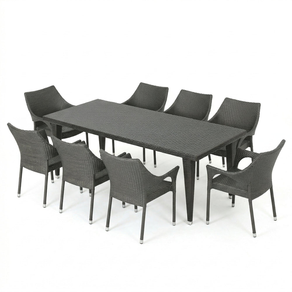 English Elm 9 Piece Outdoor Pe Rattan Dining Set Seats Eight with Powder Coated Iron Frame N762S000046AAE