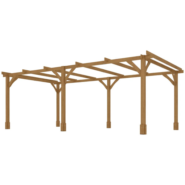 English Elm Stable Fir Wood Outdoor Pergola with Open Beam Roof for Vines Patios and Garden Spaces T3971S00171