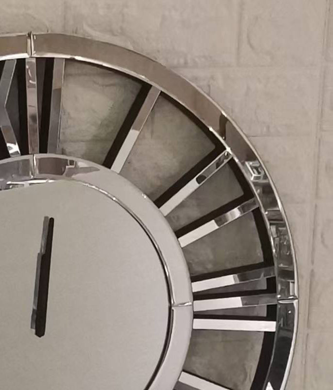 English Elm 24" Mirrored Silver Round Wall Clock with Roman Numerals for Modern Living Rooms W1005P251033