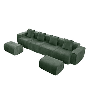 English Elm Streamlined Modular U-shape Sectional Velvet Sofa with Cloud Comfort and Movable Ottomans Green W3041S00370