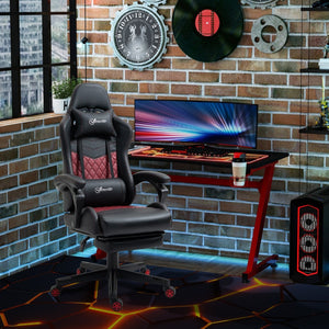 English Elm Vinsetto Racing Gaming Chair - Ergonomic Pu Leather Recliner With Lumbar Support & Footrest, Black W2225P217512-GIGA