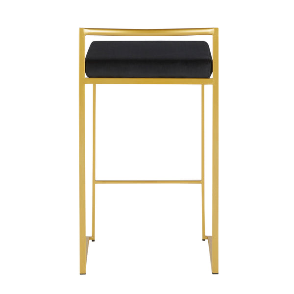 English Elm Fuji Glam Contemporary Counter Stools Set Of 2 – Gold Frame & Black Velvet Cushion For Luxe Comfort B202P221914