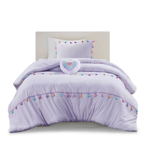 English Elm Tassel Full/Queen Comforter Set with Heart Accent Pillow, Soft Brushed Polyester, Multi-Color Tassels B035P294223