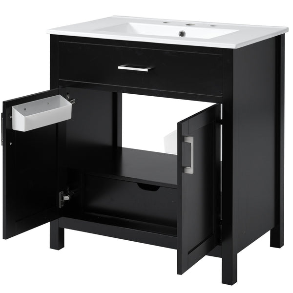 English Elm 30-Inch Contemporary Bathroom Vanity With Ceramic Sink & Smart Storage For Small Spaces WF530809AAB