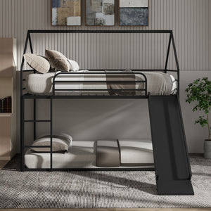 English Elm Twin Metal Tube Bunk Bed Frame for Kids Durable Sturdy Construction Safe Space-Saving Design Black W420P256561