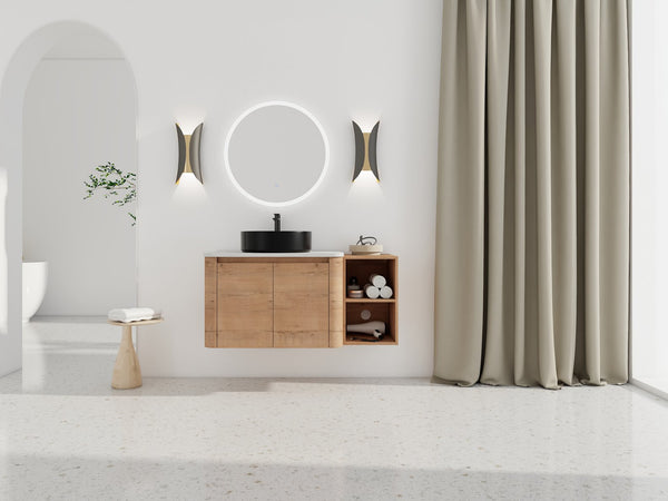 English Elm 42'' Wall-Mounted Bathroom Vanity With Ceramic Sink, Soft-Close Doors & Ample Storage For Modern Homes W999S00413