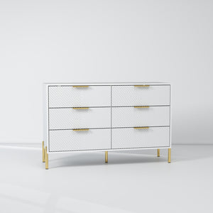 English Elm Farmhouse Six Drawer Dresser Rustic Grey Engineered Wood Chest for Bedroom or Living Room White B2770P494816