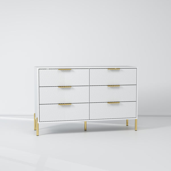 English Elm Farmhouse Six Drawer Dresser Rustic Grey Engineered Wood Chest for Bedroom or Living Room White B2770P494816