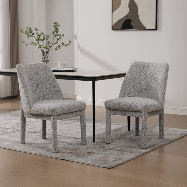 English Elm 21.46" Modern Minimalist Chenille Dining Chair Set of 2 with Rubberwood Legs, Curved High Back Comfort White+Black W3189P351395
