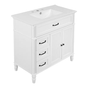English Elm [video] 36 Inch Freestanding Bathroom Vanity Acacia Wood Legs Ceramic Sink Soft Close White N759S340019K