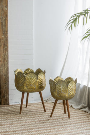 English Elm Set of 2 Distressed Zinc Planters with Tapered Fir Legs Vintage Industrial Style W2078P498308