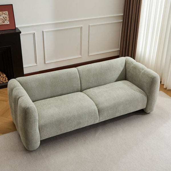 English Elm Tonson Wave Silhouette Boucle Three Seater Sofa Sculptural Modern Living Room Seating Light Green N773IS00030F