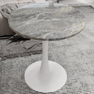 English Elm Marble-Top Round Side Table With Tapered Base, Modern Minimalist Design For Stylish Home Spaces W1935P353407
