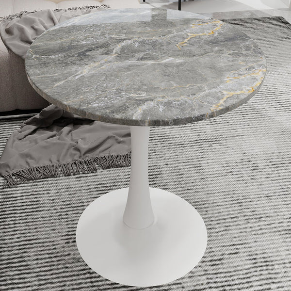 English Elm Marble-Top Round Side Table With Tapered Base, Modern Minimalist Design For Stylish Home Spaces W1935P353407