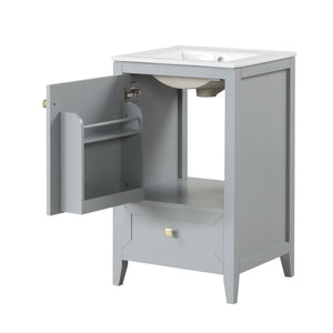 English Elm 20" Compact Bathroom Vanity Grey Mdf Cabinet Ceramic Sink Soft Close Storage N725P351851E