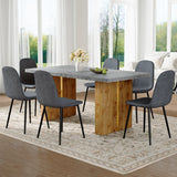 English Elm Table and Chair Set.Cozy Modern Mdf Dining Set -67"X35.4" With 6 Comfortable Dark Grey Linen-Cotton Dining Chair With Round Corner Design.Suitable For Home Dining Rooms,Hotels,Other Commercial Spaces.