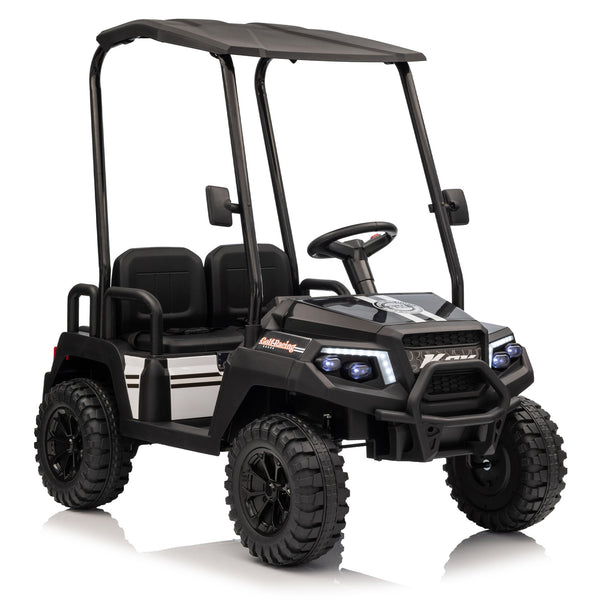 English Elm 24v Kids Electric Ride on Truck Four Seat All Wheel Drive Spring Suspension Sunshade Black W1578P381262