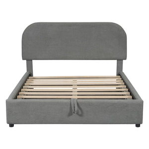 English Elm Teddy Upholstered Full Platform Bed with Plush Fleece, Hydraulic Storage, Sturdy 600lb Capacity Gray SF000165AAE