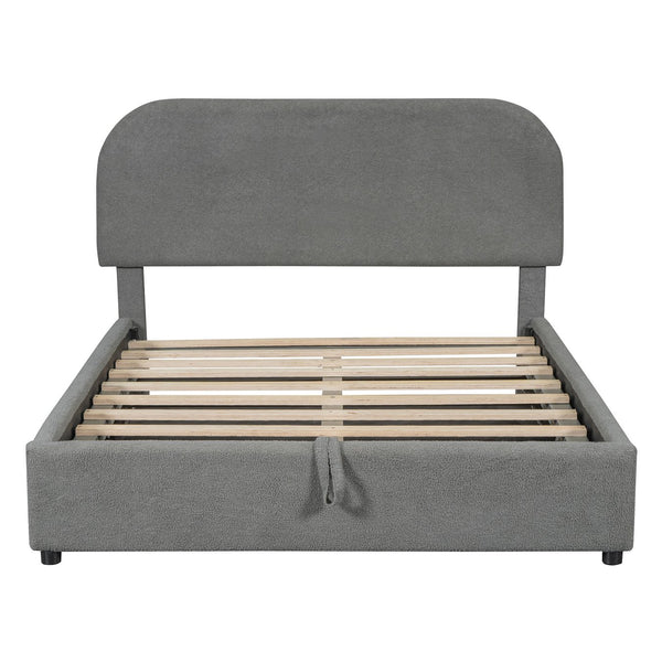 English Elm Teddy Upholstered Full Platform Bed with Plush Fleece, Hydraulic Storage, Sturdy 600lb Capacity Gray SF000165AAE
