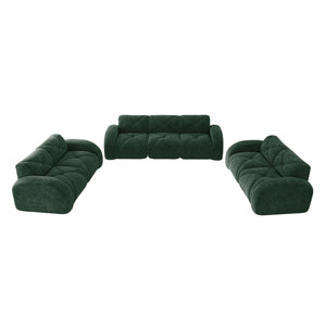 English Elm 3 Piece Velvet Cloud Sofa Set Tufted Plush Living Room Modular Seating Collection Green W714S01642