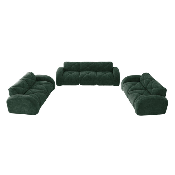 English Elm 3 Piece Velvet Cloud Sofa Set Tufted Plush Living Room Modular Seating Collection Green W714S01642