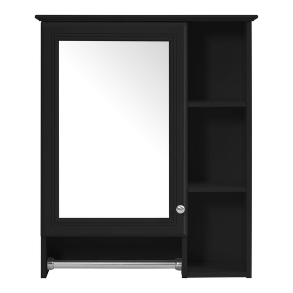 English Elm 3-in-1 Matte Medicine Cabinet Wall Mounted Mirror with Towel Bar and Storage Shelf Black N710P401340B