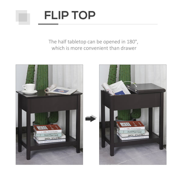 English Elm HOMCOM Narrow End Table with Flip-Top Storage Cabinet & Bottom Shelf, Retro Dark Coffee, Slim 23.5" W2225P217459
