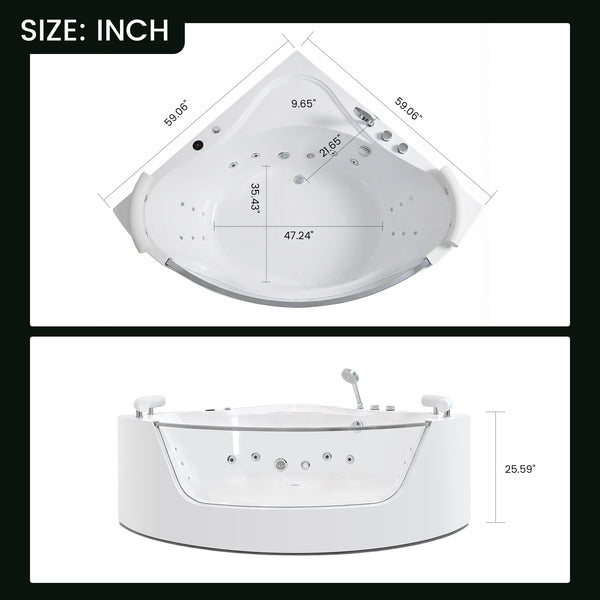 English Elm Korra Two Person Corner Whirlpool Tub Acrylic 16 Jet Spa with Heater and Chromotherapy W5619P449939