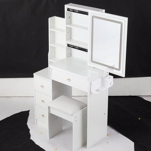 English Elm 29.2" Stylish Compact Vanity Table Set With Led Mirror, Usb Ports, Hair Dryer Bracket & Stool W936P226042