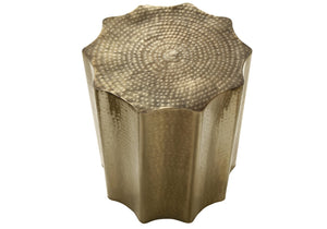 English Elm Accent Table - Modern Gold Drum Design, Handcrafted Scalloped Texture, Perfect For Living Room & Bedroom B2710P219442