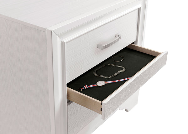 English Elm Corbin Queen Bedroom Set with Crystal Pulls Metallic Trim and Footboard Storage Drawers White B062S00786