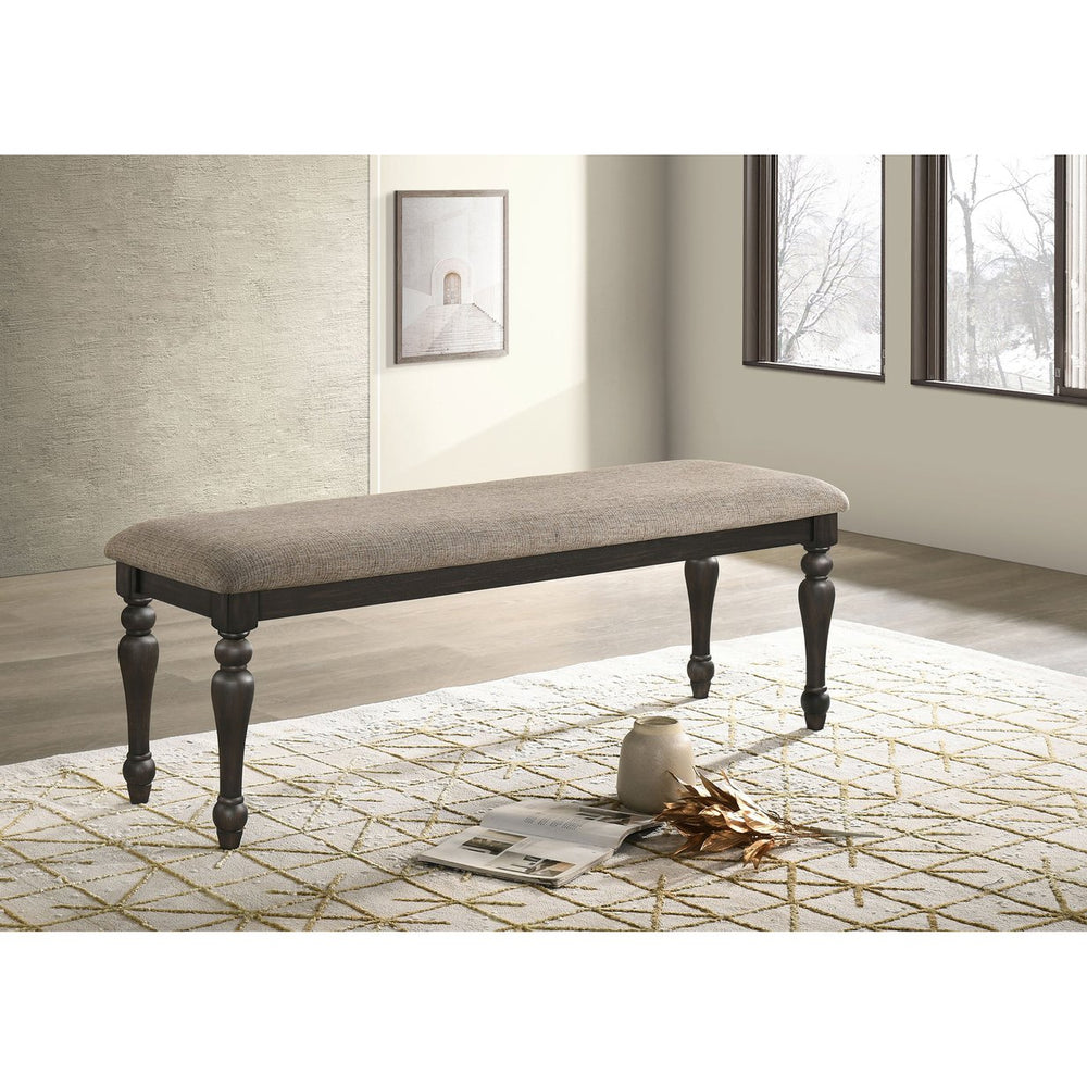 English Elm Kavita Stone and Charcoal Upholstered Dining Bench with Turned Legs, Charcoal Finish & Cozy Fabric Seat B062P299890