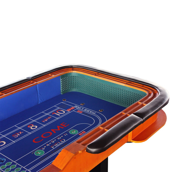 English Elm 12 Foot Casino Craps Table Blue Felt Surface Padded Rail Home Game Room Play W2748S00066