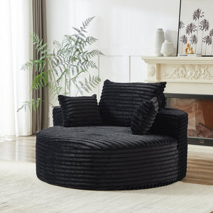 English Elm 55'l Chenille Round Sleeper Chair Fluffy Sculptural Seat for Living Room or Bedroom Black W834P401584