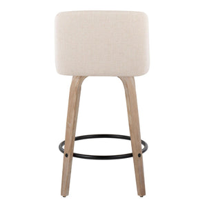 English Elm Toriano 26" Mid-Century Modern Counter Stool Set Of 2 With Swivel, Cream Fabric & White-Washed Wood B202S00413-GIGA