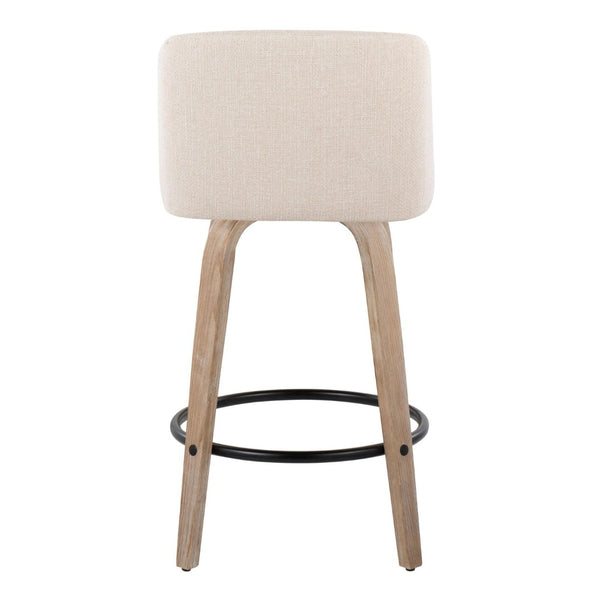 English Elm Toriano 26" Mid-Century Modern Counter Stool Set Of 2 With Swivel, Cream Fabric & White-Washed Wood B202S00413-GIGA