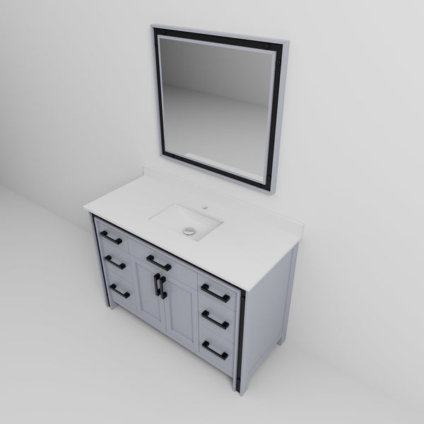 English Elm Dark Grey Bath Vanity 48" W With Cultured Marble Top, Soft-Close Drawers & Matching 34" Mirror B2731S00812