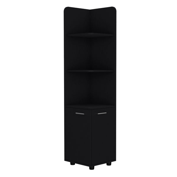 English Elm Malibu 62" Tall Corner Linen Cabinet Black with 3 Open Shelves & Double-Door Base, Modern Storage B200P240242