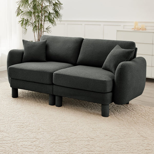 English Elm Boucle 2-Seater Loveseat Sofa In Dark Grey - Soft Fabric, Shell-Shaped Armrests, Modern Comfort W3041S00298