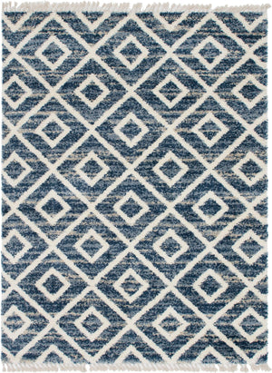 Unique Loom Hygge Shag Diamond Machine Made Geometric Rug Blue, Beige/Ivory 9' 0" x 12' 2"