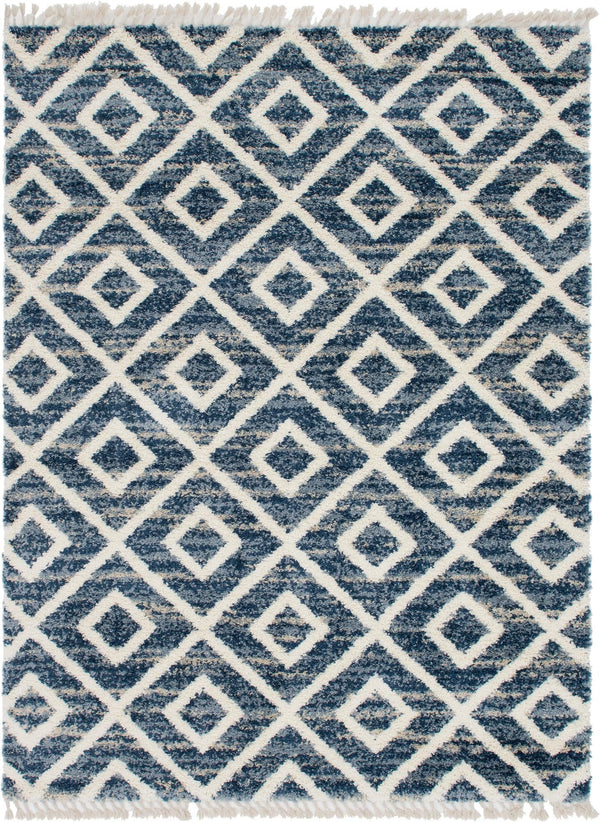 Unique Loom Hygge Shag Diamond Machine Made Geometric Rug Blue, Beige/Ivory 9' 0" x 12' 2"