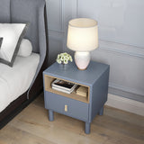 Hearth and Haven Hike Nightstand with Open Storage, Drawer and Leather Handle, Blue W1781P148618