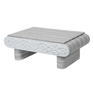 English Elm Rounded Edge Coffee Table Solid Wood Engraved Drawer Modern Living Room Storage Beige+Grey W3040P428762